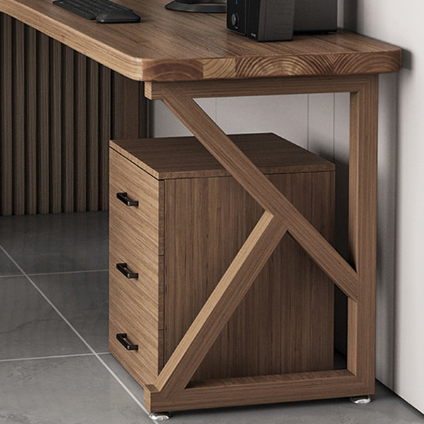 Escritorio contemporáneo de madera maciza escritorio de escritura marrón en forma de L para vivir OOM