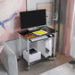 Rectangular Toughened Glass Computer Desk with Caster Wheels and Keyboard Tray