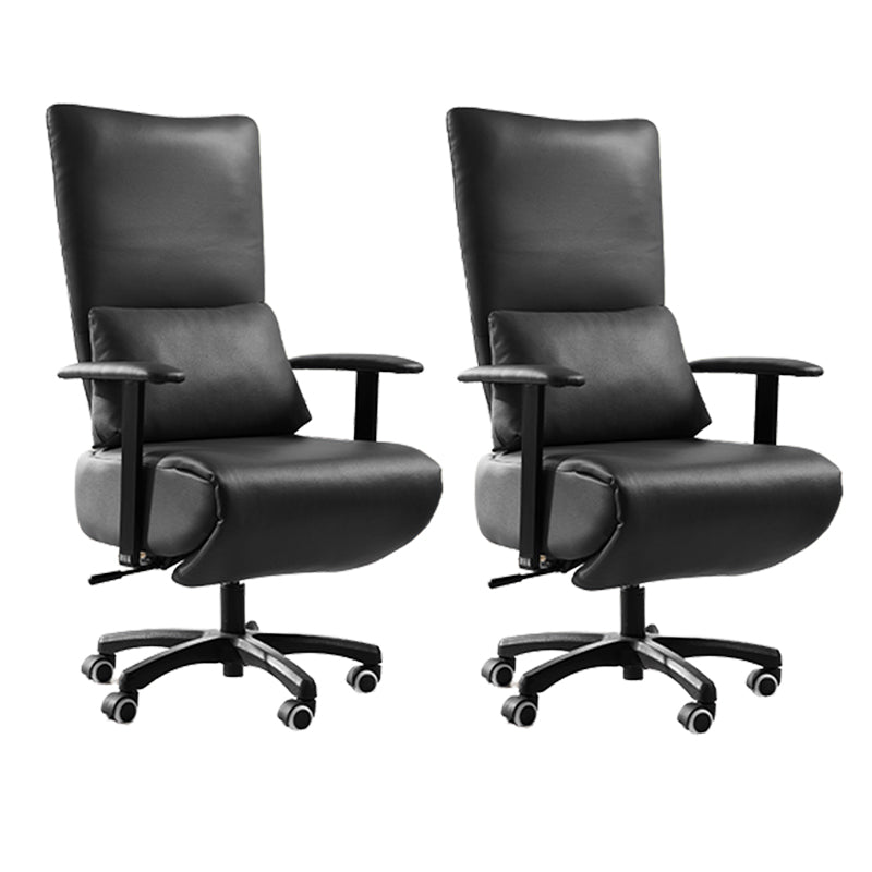 Modern Office Chair Swivel Arm Accent High-Back Leather Chair Black 2 Piece Set Clearhalo 'furn' 'furn_office_chair' 'Furniture' 'Office Chairs' 'Office Furniture' 'office_chair' 5820938