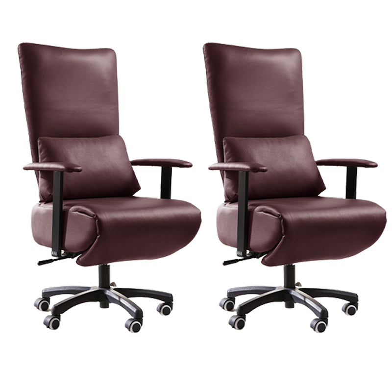 Modern Office Chair Swivel Arm Accent High-Back Leather Chair Burgundy 2 Piece Set Clearhalo 'furn' 'furn_office_chair' 'Furniture' 'Office Chairs' 'Office Furniture' 'office_chair' 5820943