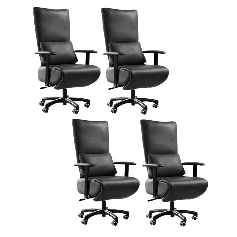 Modern Office Chair Swivel Arm Accent High-Back Leather Chair Black 4 Piece Set Clearhalo 'furn' 'furn_office_chair' 'Furniture' 'Office Chairs' 'Office Furniture' 'office_chair' 5820945