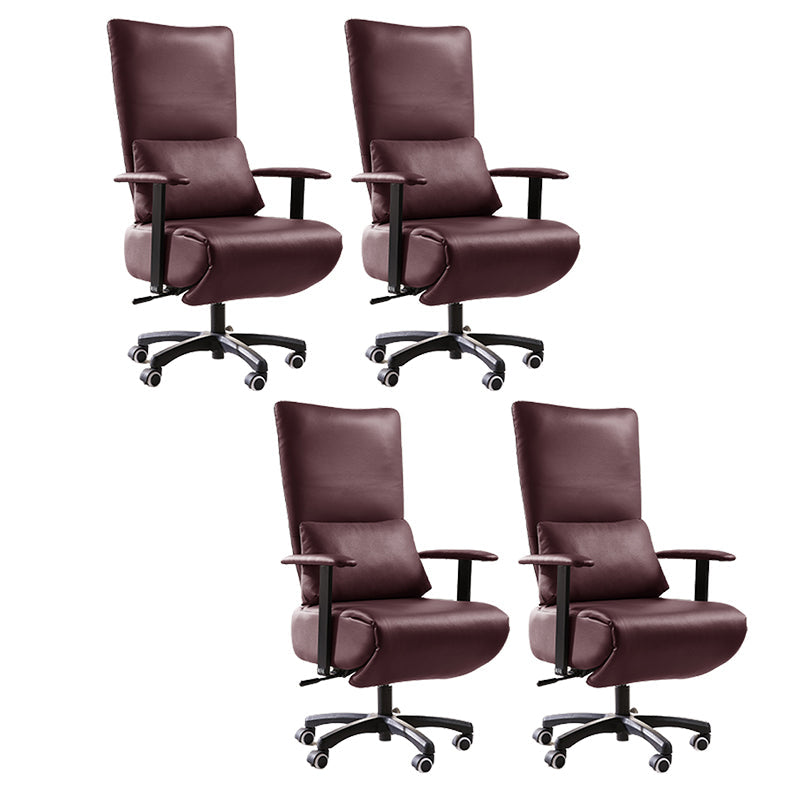 Modern Office Chair Swivel Arm Accent High-Back Leather Chair Burgundy 4 Piece Set Clearhalo 'furn' 'furn_office_chair' 'Furniture' 'Office Chairs' 'Office Furniture' 'office_chair' 5820952
