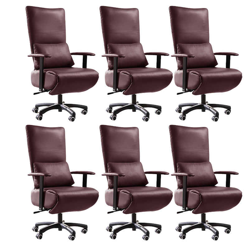 Modern Office Chair Swivel Arm Accent High-Back Leather Chair Burgundy 6 Piece Set Clearhalo 'furn' 'furn_office_chair' 'Furniture' 'Office Chairs' 'Office Furniture' 'office_chair' 5820959