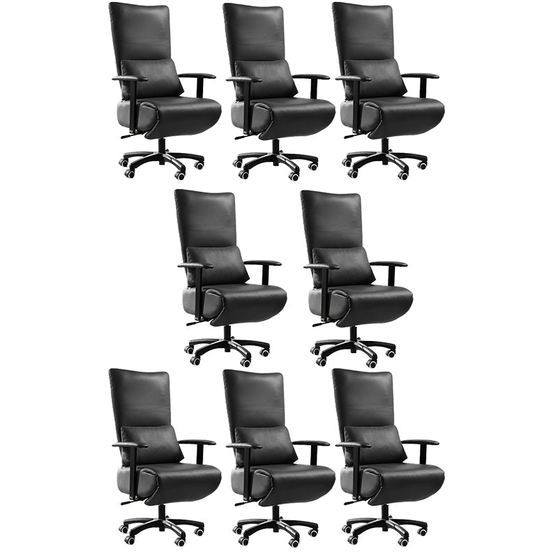 Modern Office Chair Swivel Arm Accent High-Back Leather Chair Black 8 Piece Set Clearhalo 'furn' 'furn_office_chair' 'Furniture' 'Office Chairs' 'Office Furniture' 'office_chair' 5820961