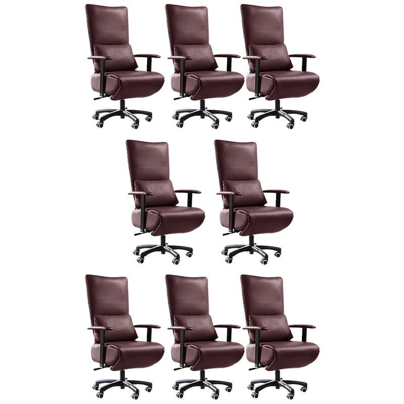 Modern Office Chair Swivel Arm Accent High-Back Leather Chair Burgundy 8 Piece Set Clearhalo 'furn' 'furn_office_chair' 'Furniture' 'Office Chairs' 'Office Furniture' 'office_chair' 5820964