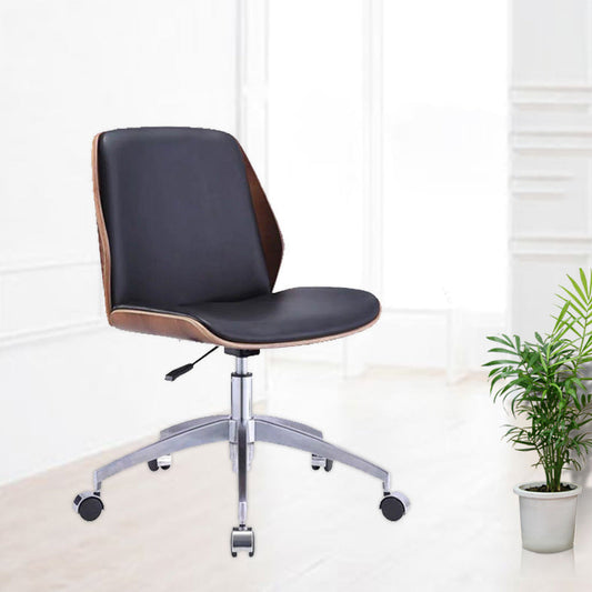 Contemporary Workspace Office Chair Armless Upholstered Task Chair Walnut+Black 1 Piece