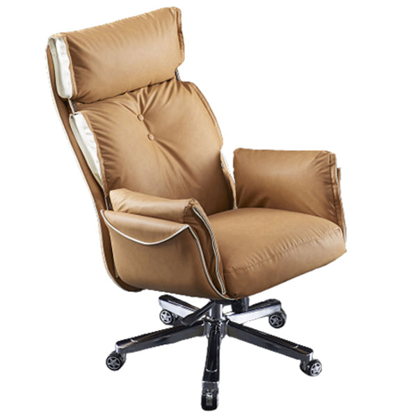 Modern Slide High Back Office Chai Brown Leather Office Chair 1 Piece Without Footrest Clearhalo 'furn' 'furn_office_chair' 'Furniture' 'Office Chairs' 'Office Furniture' 'office_chair' 5820989