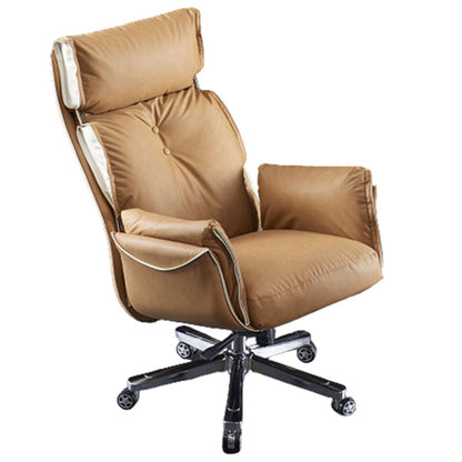 Modern Slide High Back Office Chai Brown Leather Office Chair 1 Piece Without Footrest Clearhalo 'furn' 'furn_office_chair' 'Furniture' 'Office Chairs' 'Office Furniture' 'office_chair' 5820989