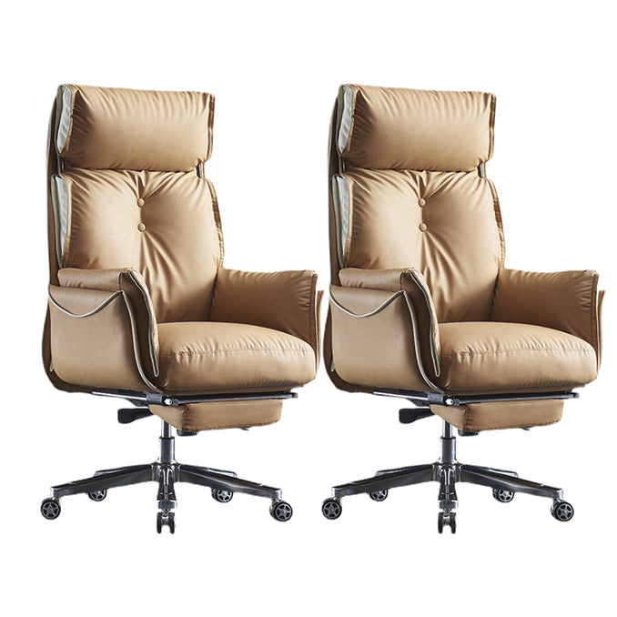 Modern Slide High Back Office Chai Brown Leather Office Chair 2 Piece Set With Footrest Clearhalo 'furn' 'furn_office_chair' 'Furniture' 'Office Chairs' 'Office Furniture' 'office_chair' 5820990