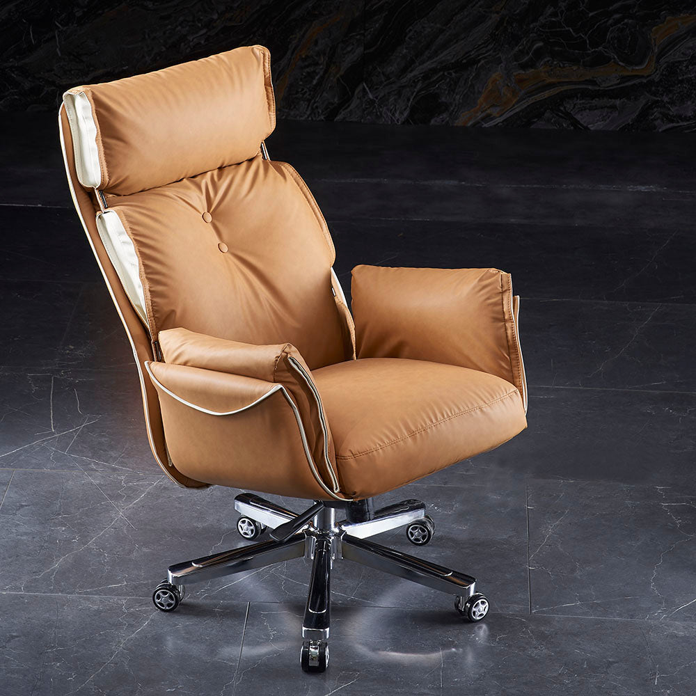 Modern Slide High Back Office Chai Brown Leather Office Chair Clearhalo 'furn' 'furn_office_chair' 'Furniture' 'Office Chairs' 'Office Furniture' 'office_chair' 5820991