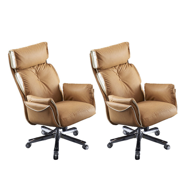 Modern Slide High Back Office Chai Brown Leather Office Chair 2 Piece Set Without Footrest Clearhalo 'furn' 'furn_office_chair' 'Furniture' 'Office Chairs' 'Office Furniture' 'office_chair' 5820992