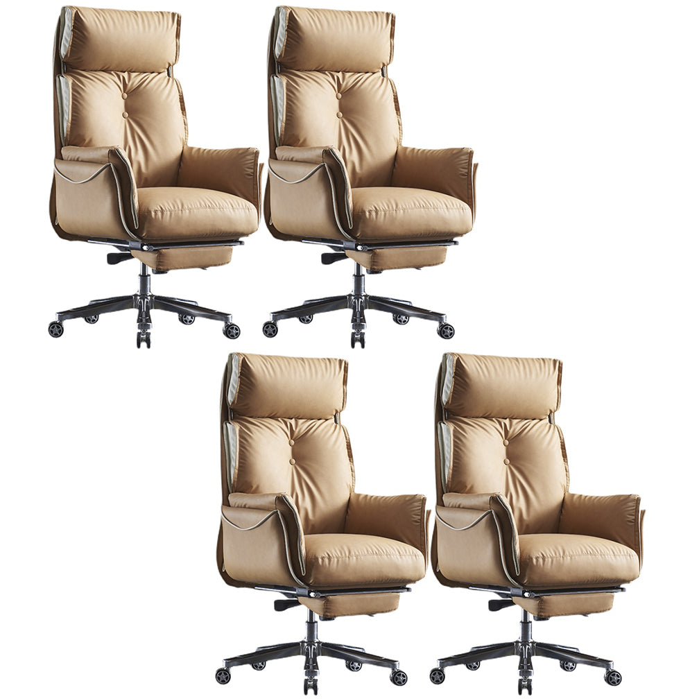 Modern Slide High Back Office Chai Brown Leather Office Chair 4 Piece Set With Footrest Clearhalo 'furn' 'furn_office_chair' 'Furniture' 'Office Chairs' 'Office Furniture' 'office_chair' 5820994