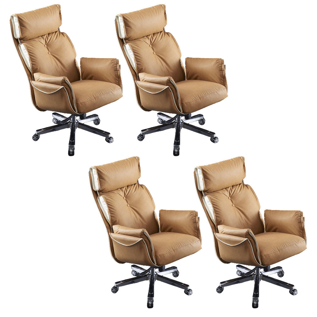 Modern Slide High Back Office Chai Brown Leather Office Chair 4 Piece Set Without Footrest Clearhalo 'furn' 'furn_office_chair' 'Furniture' 'Office Chairs' 'Office Furniture' 'office_chair' 5820996