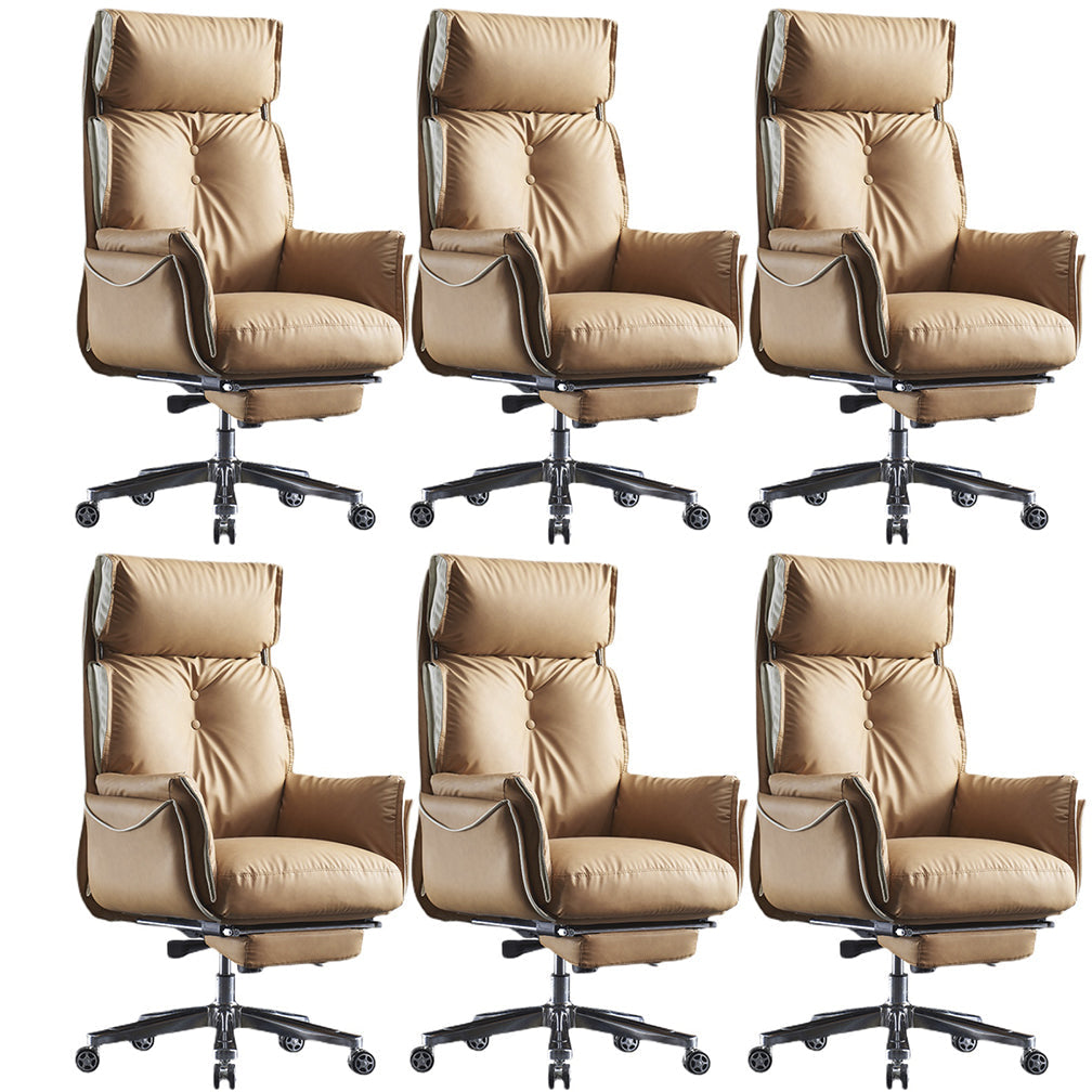 Modern Slide High Back Office Chai Brown Leather Office Chair 6 Piece Set With Footrest Clearhalo 'furn' 'furn_office_chair' 'Furniture' 'Office Chairs' 'Office Furniture' 'office_chair' 5820998