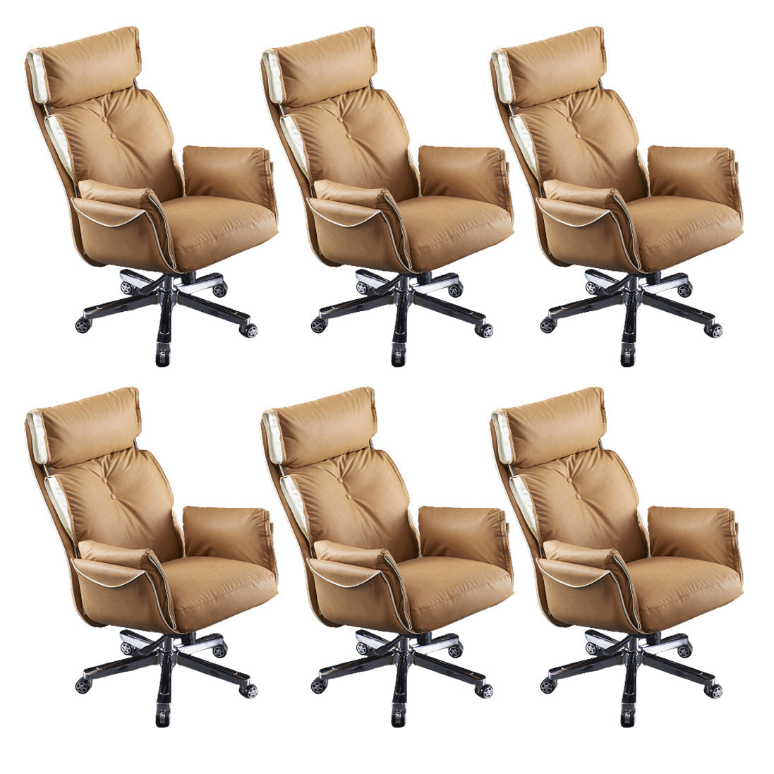 Modern Slide High Back Office Chai Brown Leather Office Chair 6 Piece Set Without Footrest Clearhalo 'furn' 'furn_office_chair' 'Furniture' 'Office Chairs' 'Office Furniture' 'office_chair' 5821000