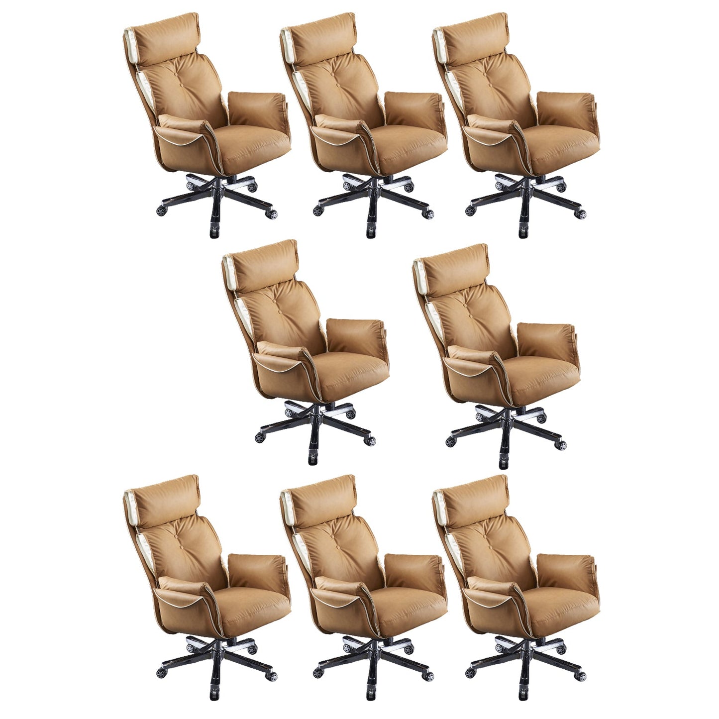 Modern Slide High Back Office Chai Brown Leather Office Chair 8 Piece Set Without Footrest Clearhalo 'furn' 'furn_office_chair' 'Furniture' 'Office Chairs' 'Office Furniture' 'office_chair' 5821004
