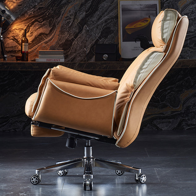 Modern Slide High Back Office Chai Brown Leather Office Chair Clearhalo 'furn' 'furn_office_chair' 'Furniture' 'Office Chairs' 'Office Furniture' 'office_chair' 5821007