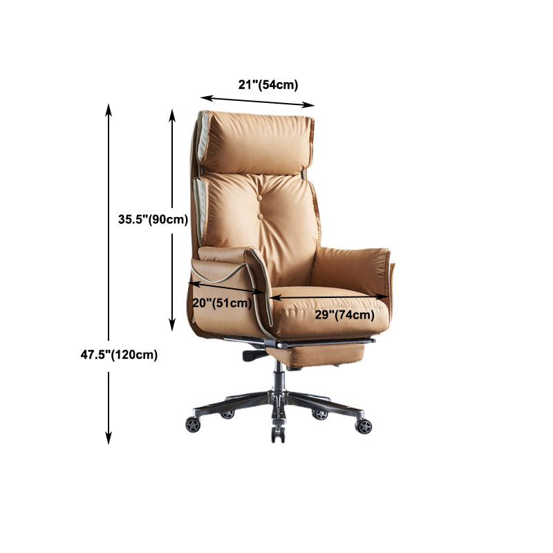 Modern Slide High Back Office Chai Brown Leather Office Chair Clearhalo 'furn' 'furn_office_chair' 'Furniture' 'Office Chairs' 'Office Furniture' 'office_chair' 5821008