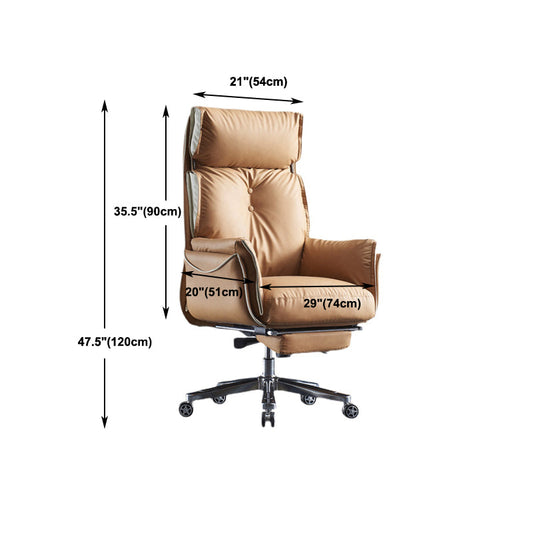 Modern Slide High Back Office Chai Brown Leather Office Chair Clearhalo 'furn' 'furn_office_chair' 'Furniture' 'Office Chairs' 'Office Furniture' 'office_chair' 5821008