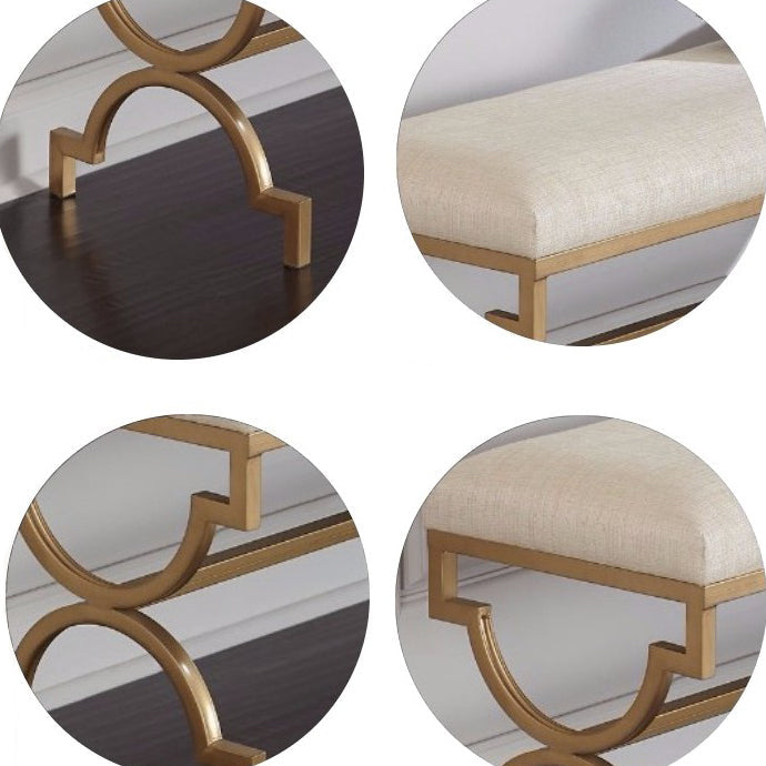 Panca di cotone beige glam panca in schiuma di colore solido con gambe per soggiorno
