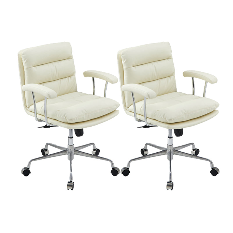 Contemporary Arm Chair Upholstered Adjustable Seat Height Office Chair Beige Silver 2 Piece Set Clearhalo 'furn' 'furn_office_chair' 'Furniture' 'Office Chairs' 'Office Furniture' 'office_chair' 5821439