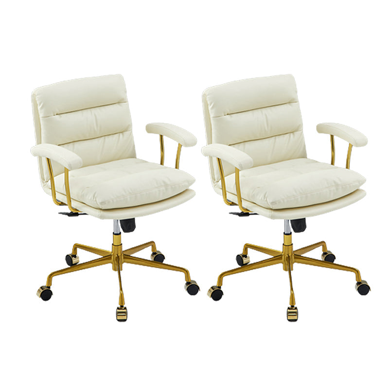 Contemporary Arm Chair Upholstered Adjustable Seat Height Office Chair Beige Gold 2 Piece Set Clearhalo 'furn' 'furn_office_chair' 'Furniture' 'Office Chairs' 'Office Furniture' 'office_chair' 5821442