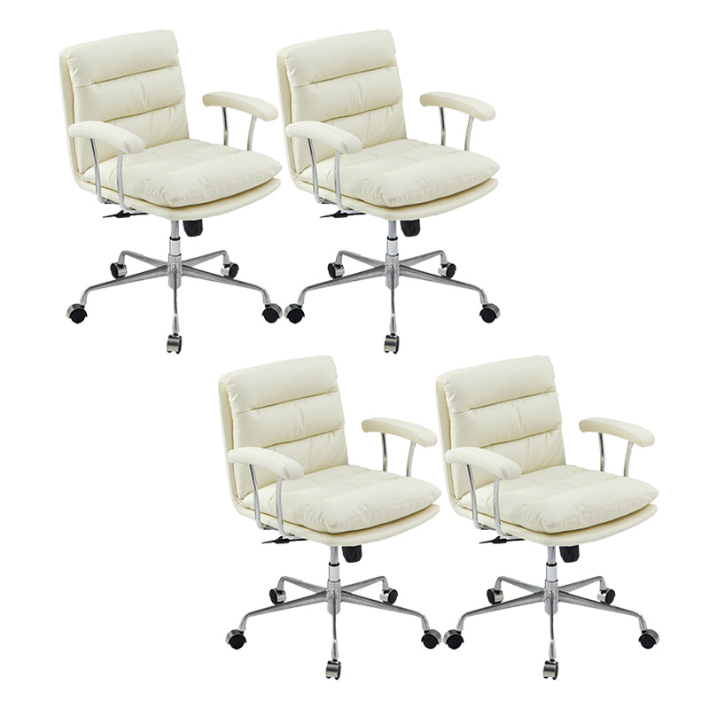 Contemporary Arm Chair Upholstered Adjustable Seat Height Office Chair Beige Silver 4 Piece Set Clearhalo 'furn' 'furn_office_chair' 'Furniture' 'Office Chairs' 'Office Furniture' 'office_chair' 5821444