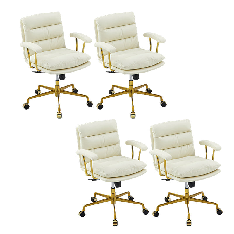 Contemporary Arm Chair Upholstered Adjustable Seat Height Office Chair Beige Gold 4 Piece Set Clearhalo 'furn' 'furn_office_chair' 'Furniture' 'Office Chairs' 'Office Furniture' 'office_chair' 5821449