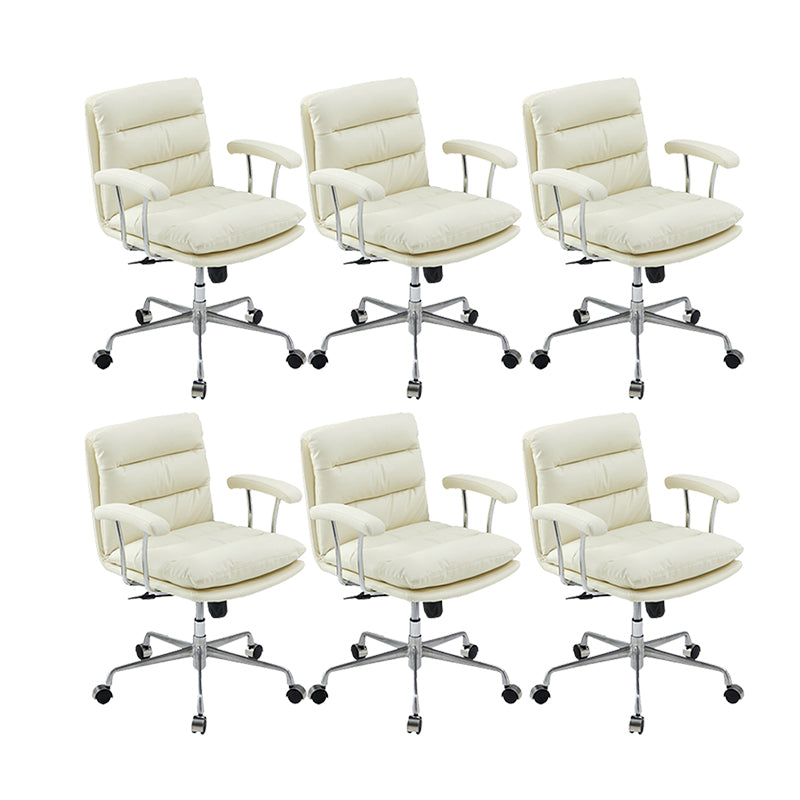 Contemporary Arm Chair Upholstered Adjustable Seat Height Office Chair Beige Silver 6 Piece Set Clearhalo 'furn' 'furn_office_chair' 'Furniture' 'Office Chairs' 'Office Furniture' 'office_chair' 5821450