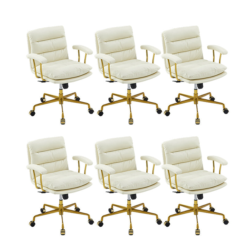 Contemporary Arm Chair Upholstered Adjustable Seat Height Office Chair Beige Gold 6 Piece Set Clearhalo 'furn' 'furn_office_chair' 'Furniture' 'Office Chairs' 'Office Furniture' 'office_chair' 5821454