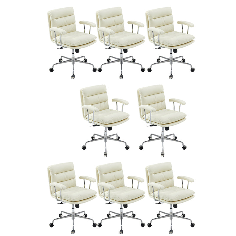 Contemporary Arm Chair Upholstered Adjustable Seat Height Office Chair Beige Silver 8 Piece Set Clearhalo 'furn' 'furn_office_chair' 'Furniture' 'Office Chairs' 'Office Furniture' 'office_chair' 5821456