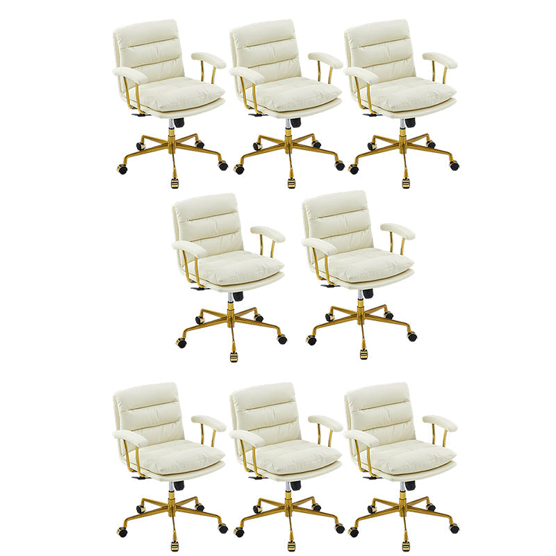 Contemporary Arm Chair Upholstered Adjustable Seat Height Office Chair Beige Gold 8 Piece Set Clearhalo 'furn' 'furn_office_chair' 'Furniture' 'Office Chairs' 'Office Furniture' 'office_chair' 5821461
