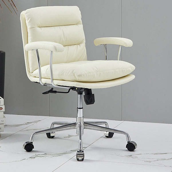 Contemporary Arm Chair Upholstered Adjustable Seat Height Office Chair Beige Silver 1 Piece Clearhalo 'furn' 'furn_office_chair' 'Furniture' 'Office Chairs' 'Office Furniture' 'office_chair' 5821463