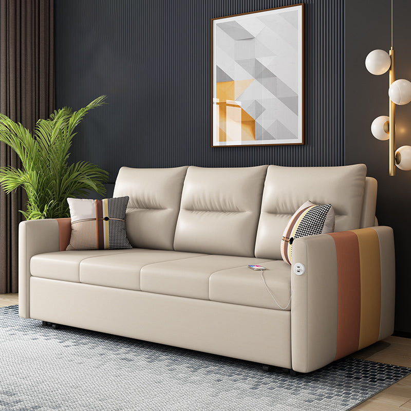 フェイクレザーソファ染色抵抗性縫製枕バックソファベッドライトブラウン