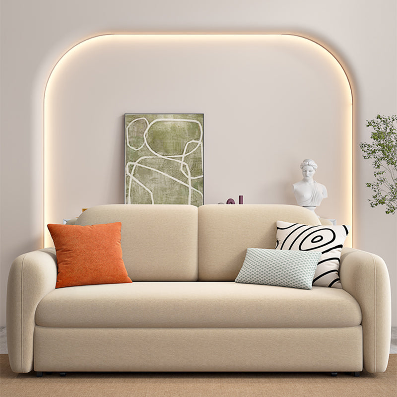 Foldable Light Brown Sofa Bed with Storage Sewn Pillow Back Sofa