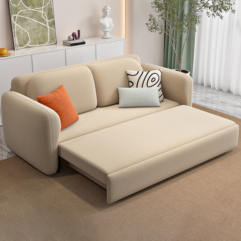 Foldable Light Brown Sofa Bed with Storage Sewn Pillow Back Sofa
