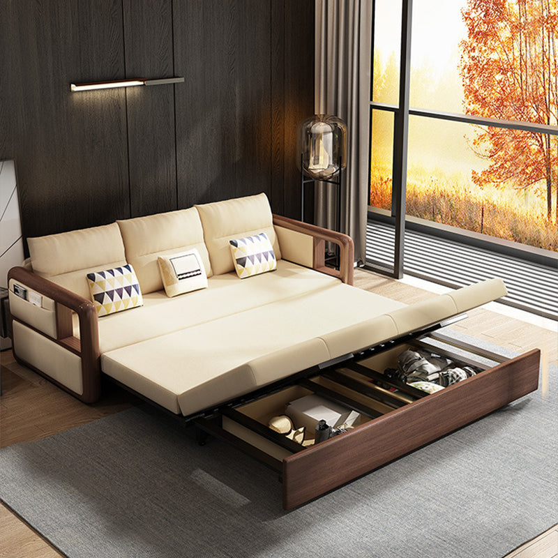 Modernism Brown Fabric Sofa Bed Solid Wood Sofa with Storage 51.2"L x 31.5"W x 25.6"H Latex Clearhalo 'furn' 'furn_sofas' 'Furniture' 'Living Room Furniture' 'Sofa' 'sofas' 5822293