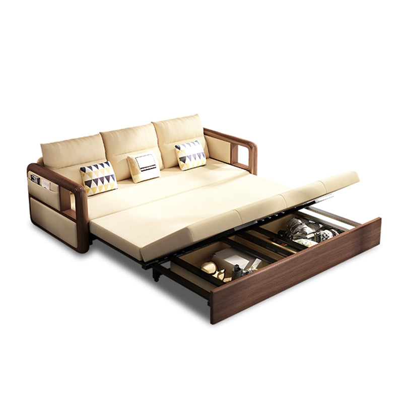 Modernism Brown Fabric Sofa Bed Solid Wood Sofa with Storage 51.2"L x 31.5"W x 25.6"H Sponge Clearhalo 'furn' 'furn_sofas' 'Furniture' 'Living Room Furniture' 'Sofa' 'sofas' 5822295