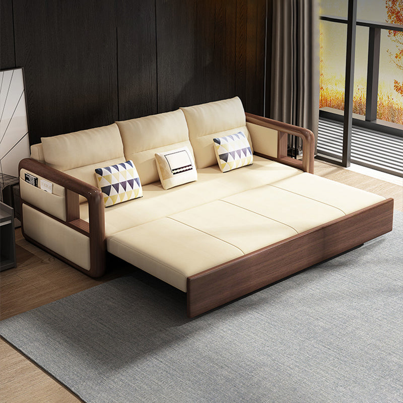 Modernism Brown Fabric Sofa Bed Solid Wood Sofa with Storage Clearhalo 'furn' 'furn_sofas' 'Furniture' 'Living Room Furniture' 'Sofa' 'sofas' 5822302