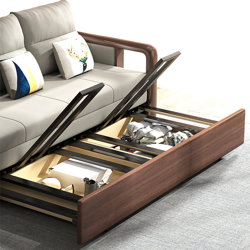 Fabric Sewn Pillow Back Sofa Round Arm Sofa Bed in Walnut Finish