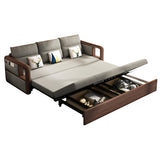 Tela Costa de almohada cosida Sofá Cama de sofá de brazo redondo en acabado de nogal