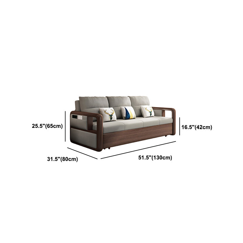 Fabric Sewn Pillow Back Sofa Round Arm Sofa Bed in Walnut Finish