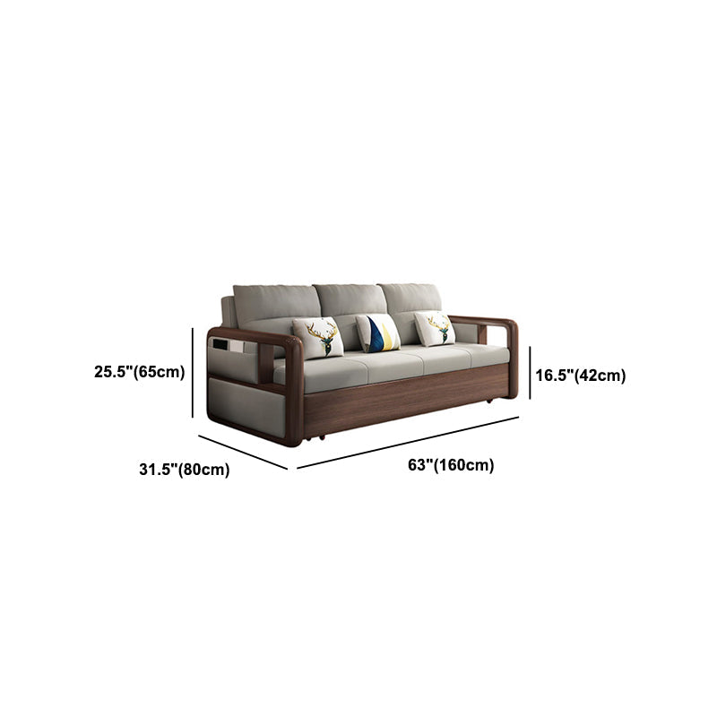 Fabric Sewn Pillow Back Sofa Round Arm Sofa Bed in Walnut Finish
