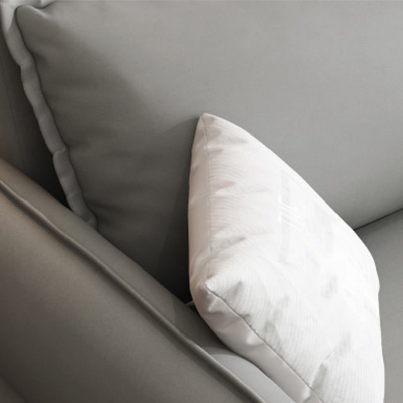 Divano in pelle in finto grigio con divano posteriore cuscino cucito cucito