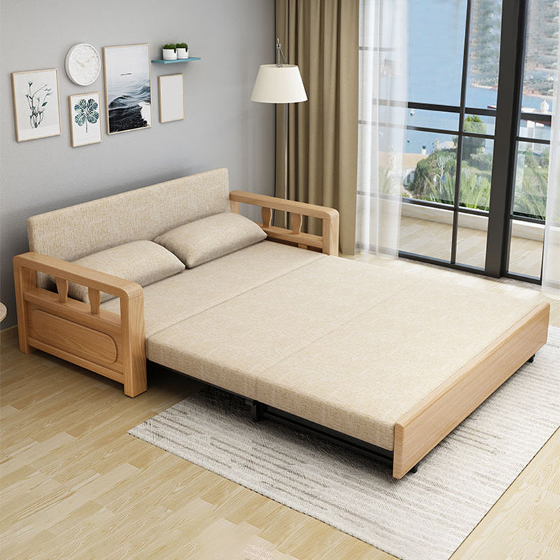 Square Arm Sofa Bed with Wood Frame Gray/Brown Slipcovered Sofa