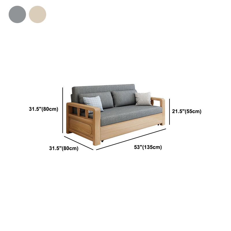 Square Arm Sofa Bed with Wood Frame Gray/Brown Slipcovered Sofa