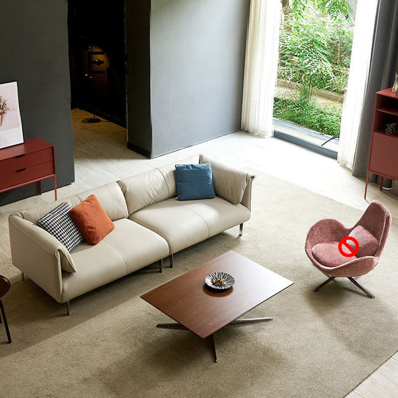 Sofá de cuero modernismo en sofá de brazo de esmoquin de color caqui con 3 almohadas