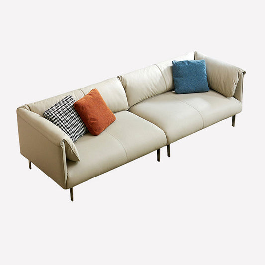 Modernismus -Ledersofa im Khaki -Smoking -Arm -Sofa mit 3 Kissen