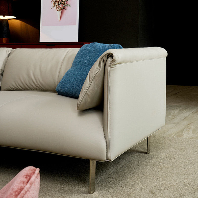 Sofá de cuero modernismo en sofá de brazo de esmoquin de color caqui con 3 almohadas