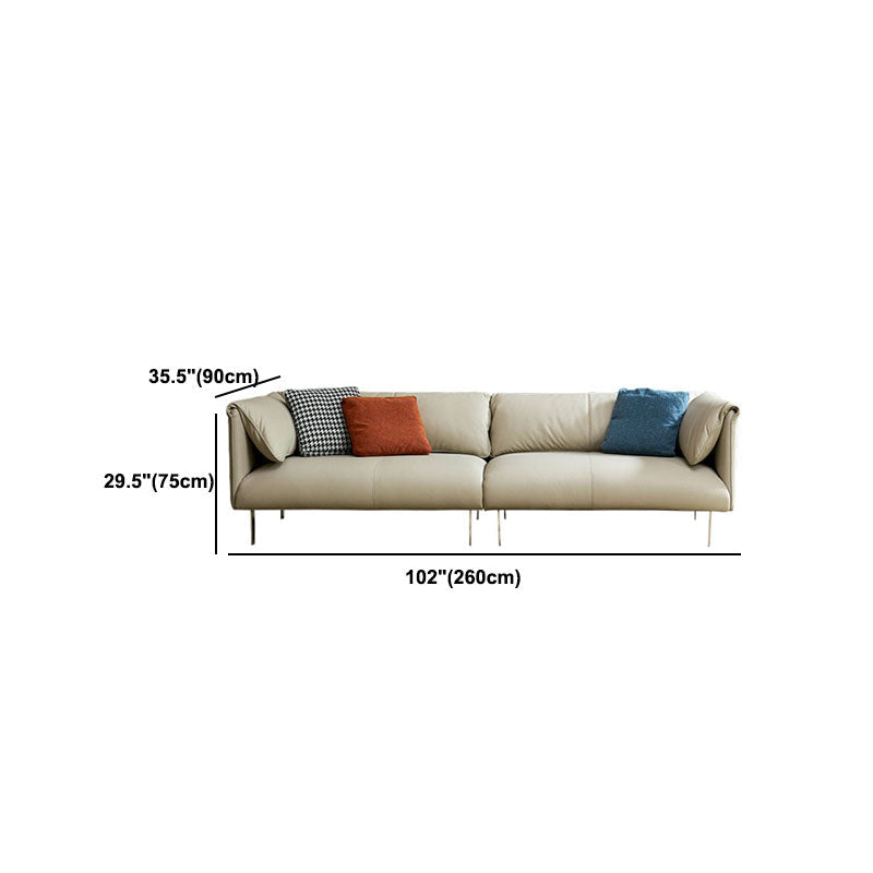 Sofá de cuero modernismo en sofá de brazo de esmoquin de color caqui con 3 almohadas